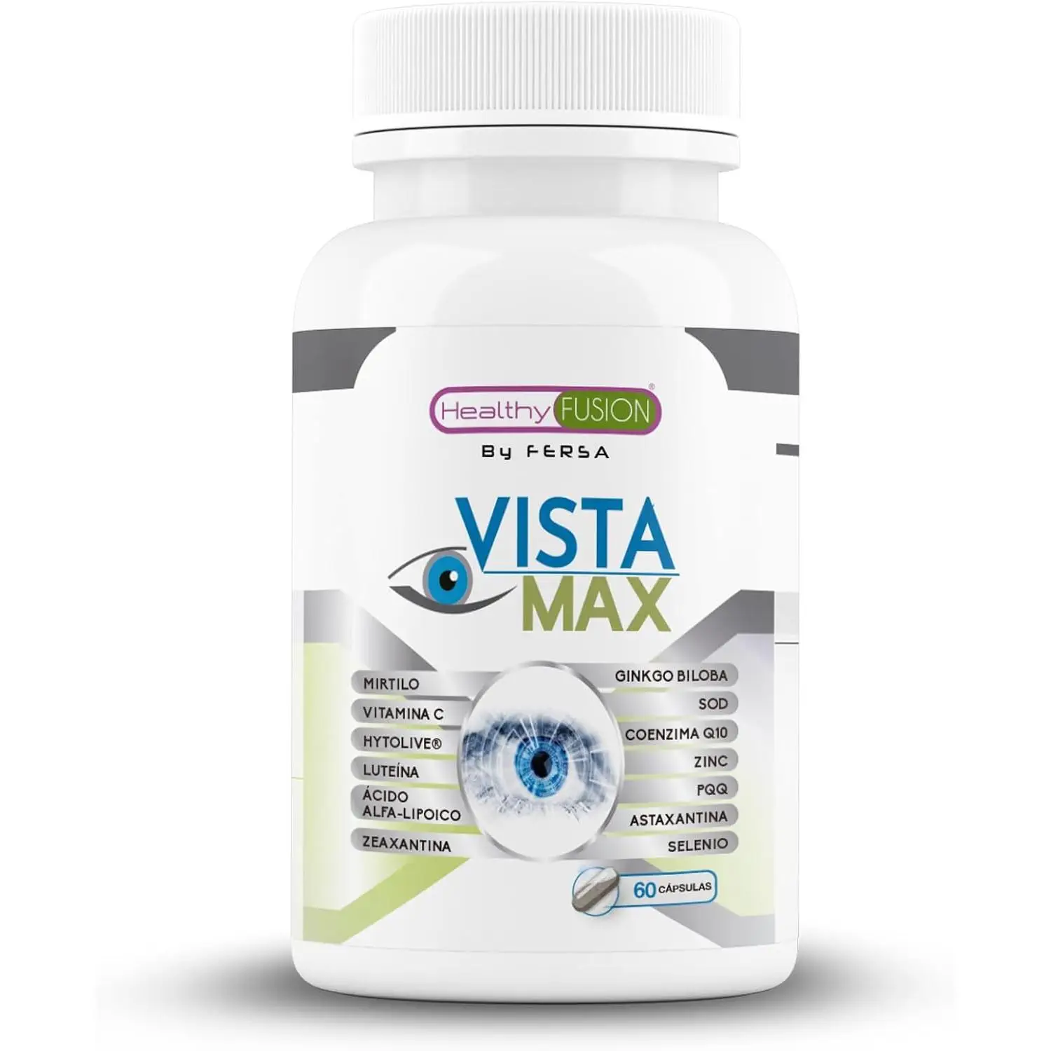 VistaMax Healthy Fusion | Vitaminas para los ojos con Luteína, Zeaxantina Mirtilo, Ginkgo Biloba | Elimina la fatiga ocular y mejora la agudeza visual | Repara y protege la visión | 60 cápsulas