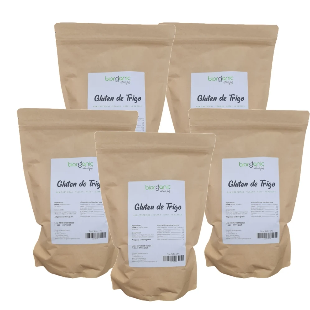 Gluten de Trigo, KETO, 100% Natural - Pack Ahorro 5 Kg – Biorganic, MARCA ESPAÑOLA