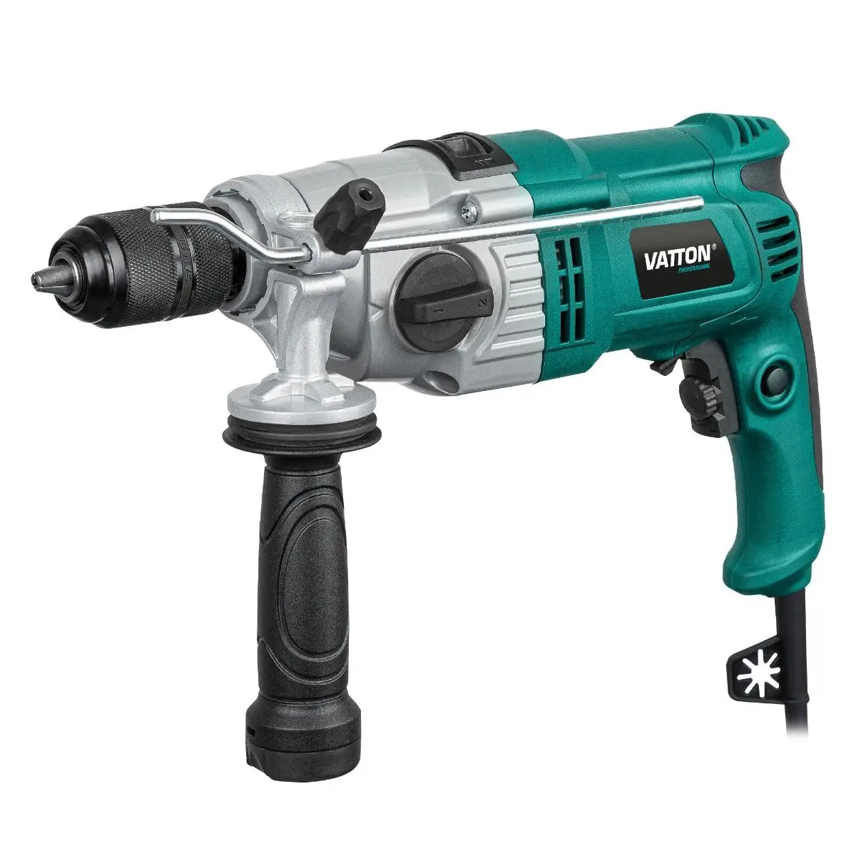 Taladro percutor VATTON con potencia motor 1050W - Maletín de PVC / Mango auxiliar multiposición / Varilla de profundidad.