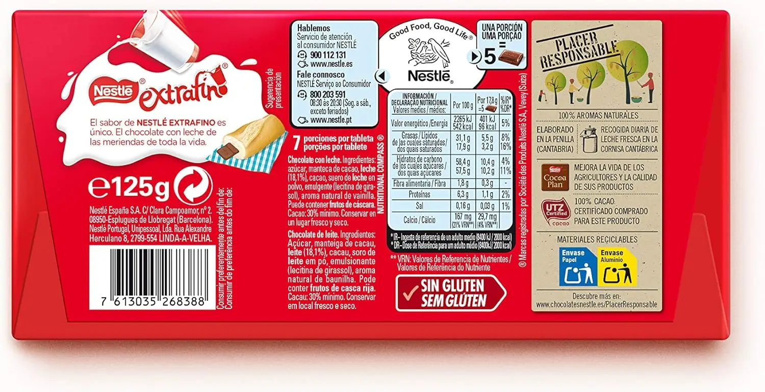 Nestle superfine milk Chocolate tablet 125 g * 9 Gluten free