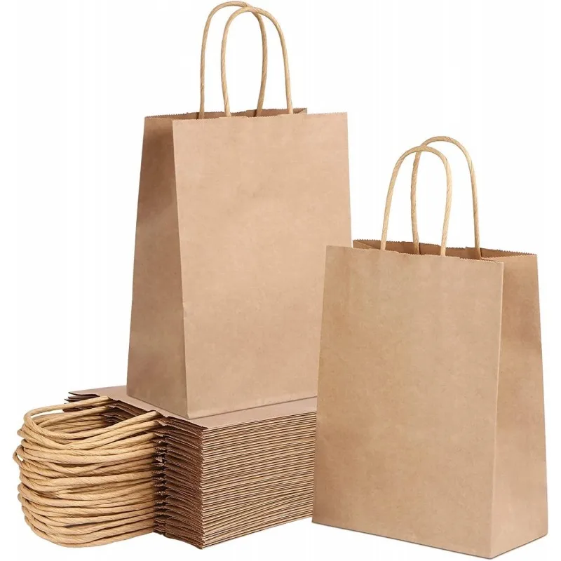 Deliex. Lot 60 medium kraft paper bags with handles 24x32x11 cm gift bags. Shopping bags for shopping biodegradable paper, reusable for gift (Brown)