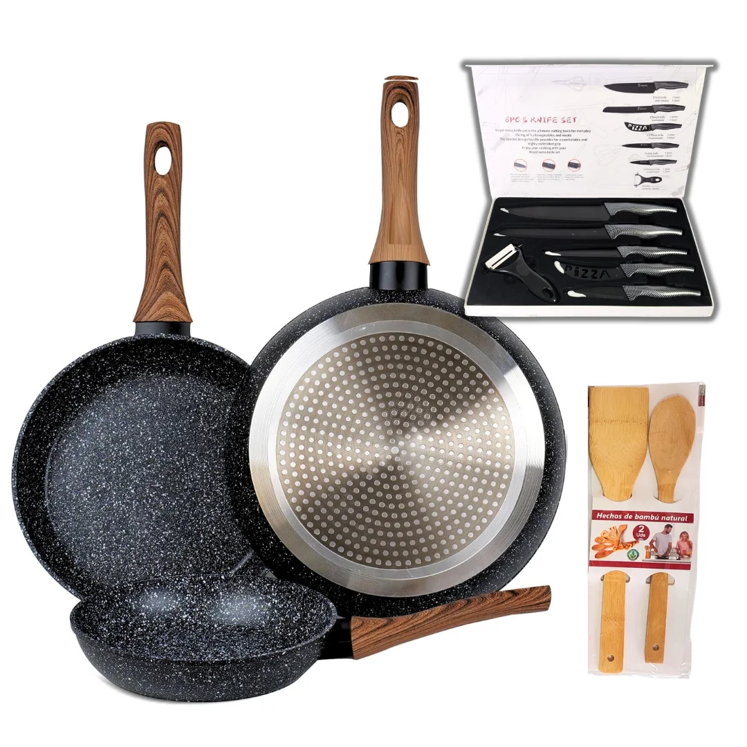 Set 3 Sartenes Aluminio Forjado 20/24/28 cm, Revestimiento Mármol 🍳