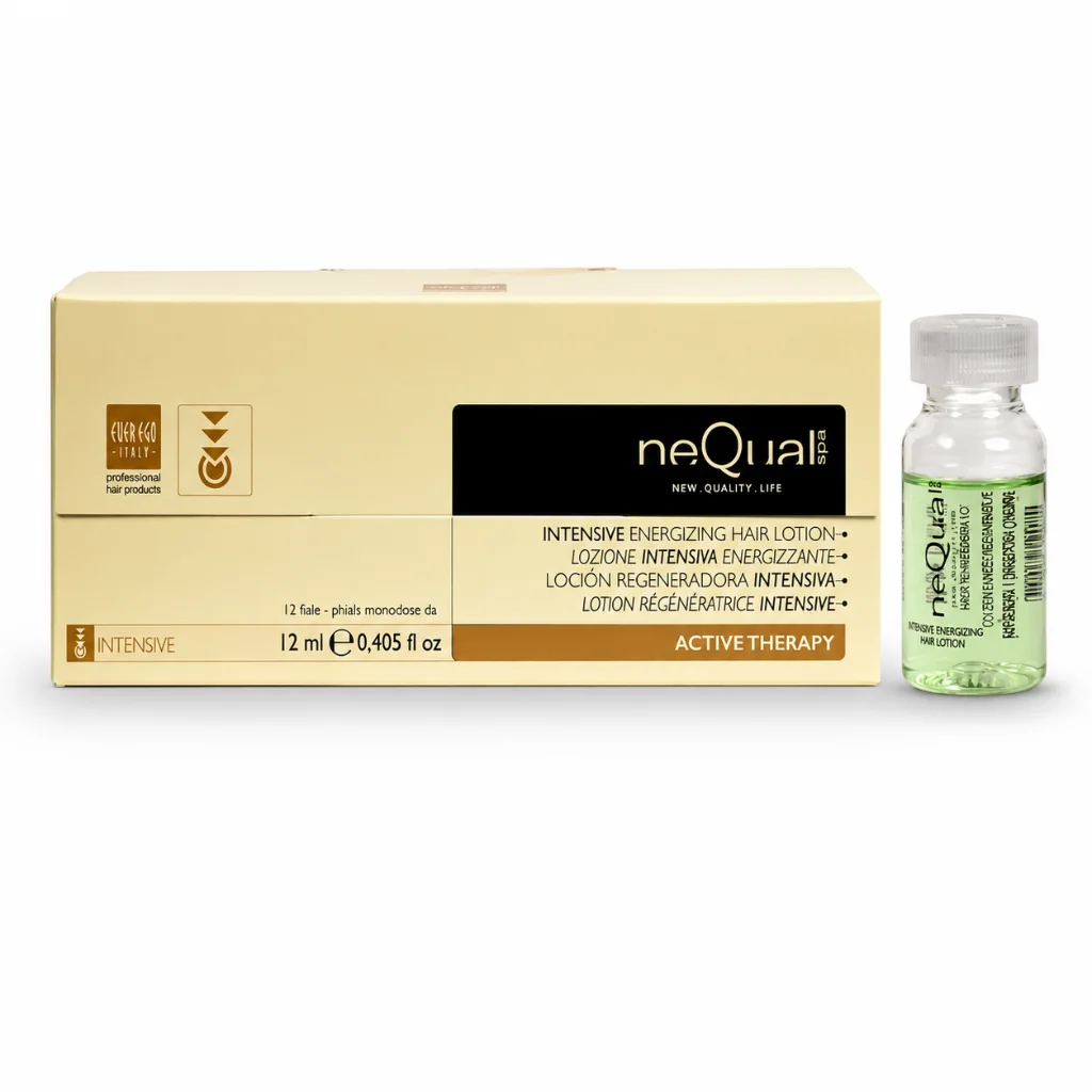 Ever Ego Italy - Loción Capilar Energizante NeQual Fortalecedora para Cabello Fino y Débil con Romero y Ortiga, 12 viales de 12 ml, tratamiento intensivo diario para cuero cabelludo sano y cabello con