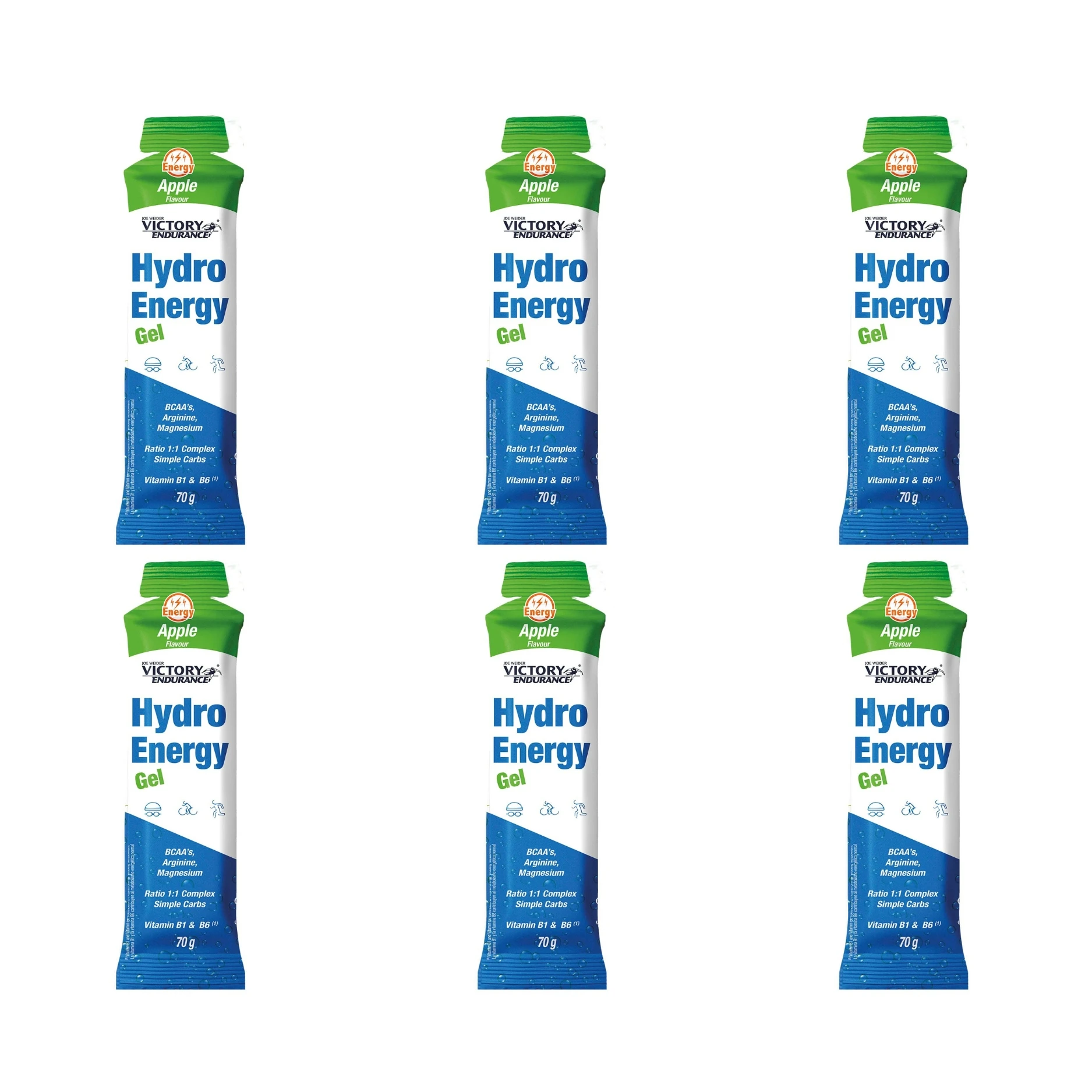 VICTORY ENDURANCE HYDRO ENERGY GEL PACK 6 GELES X 70 GR SABOR MANZANA