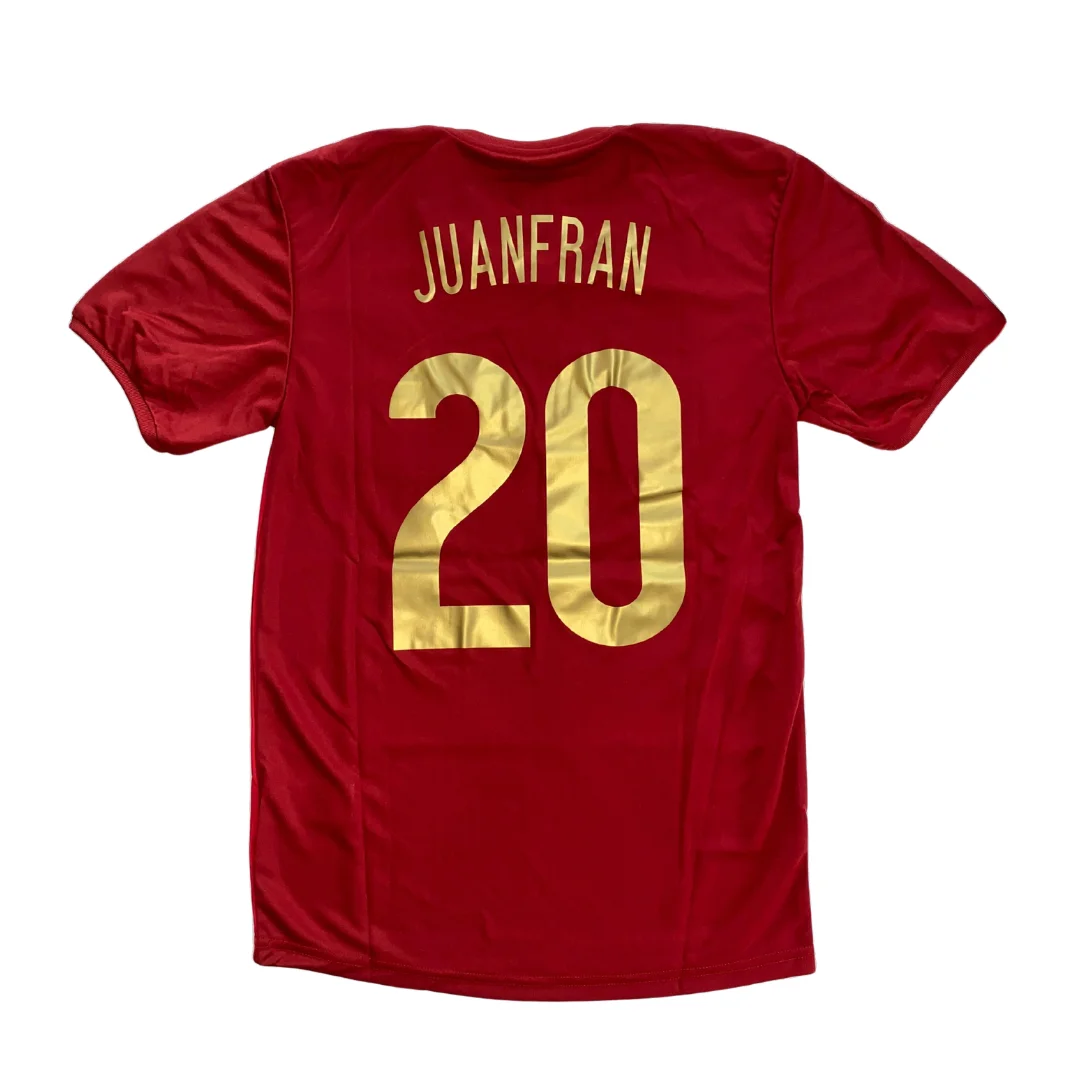 RFEF T Shirt Juanfran 20 Official replica Royal Spanish Football Federation 2014 2015 with logo and Shield Embroidery Star World Champions Red with Vertical Lines Spanish Team