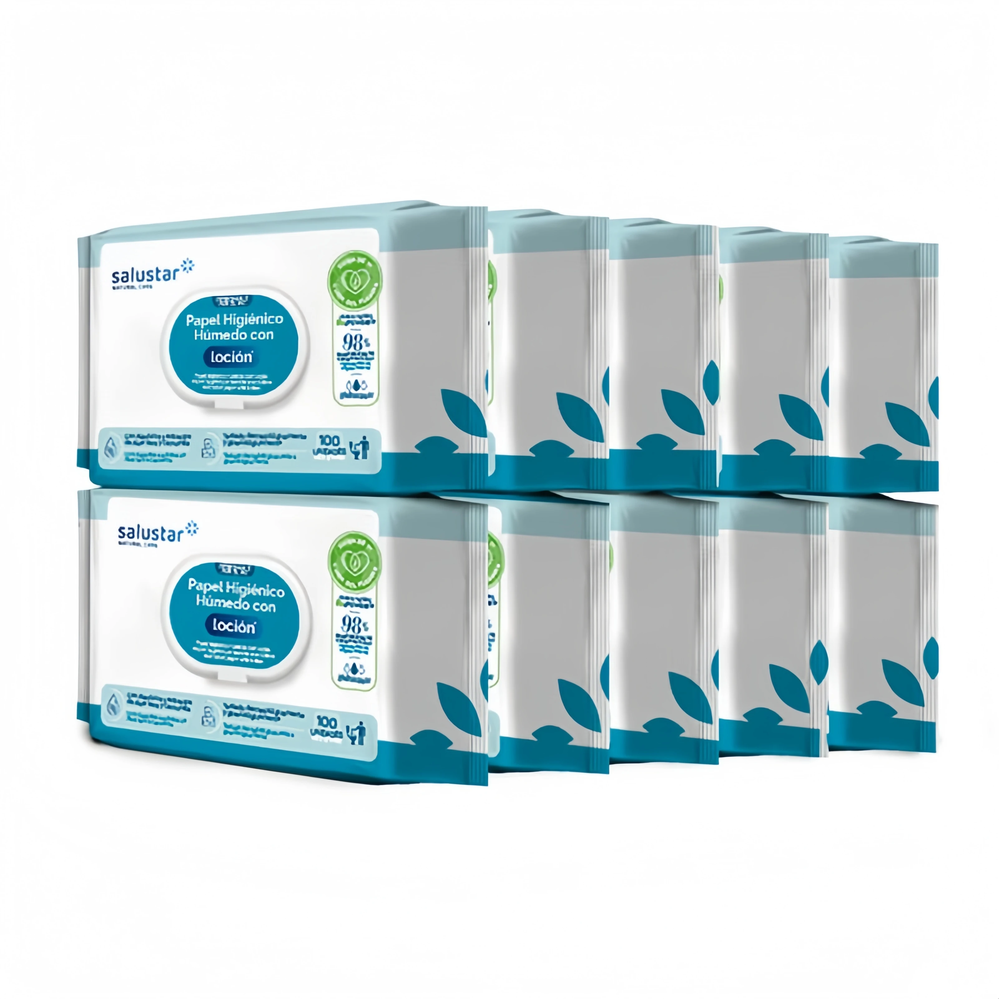 TopRed | 10 Packs Papel Higiénico Húmedo Salustar con Loción Hidratante 100 Unidades, 98% Ingredientes Naturales, Biodegradable y Desechable por WC - Limpieza Profunda, Suave y Fresca para Todo Tipo