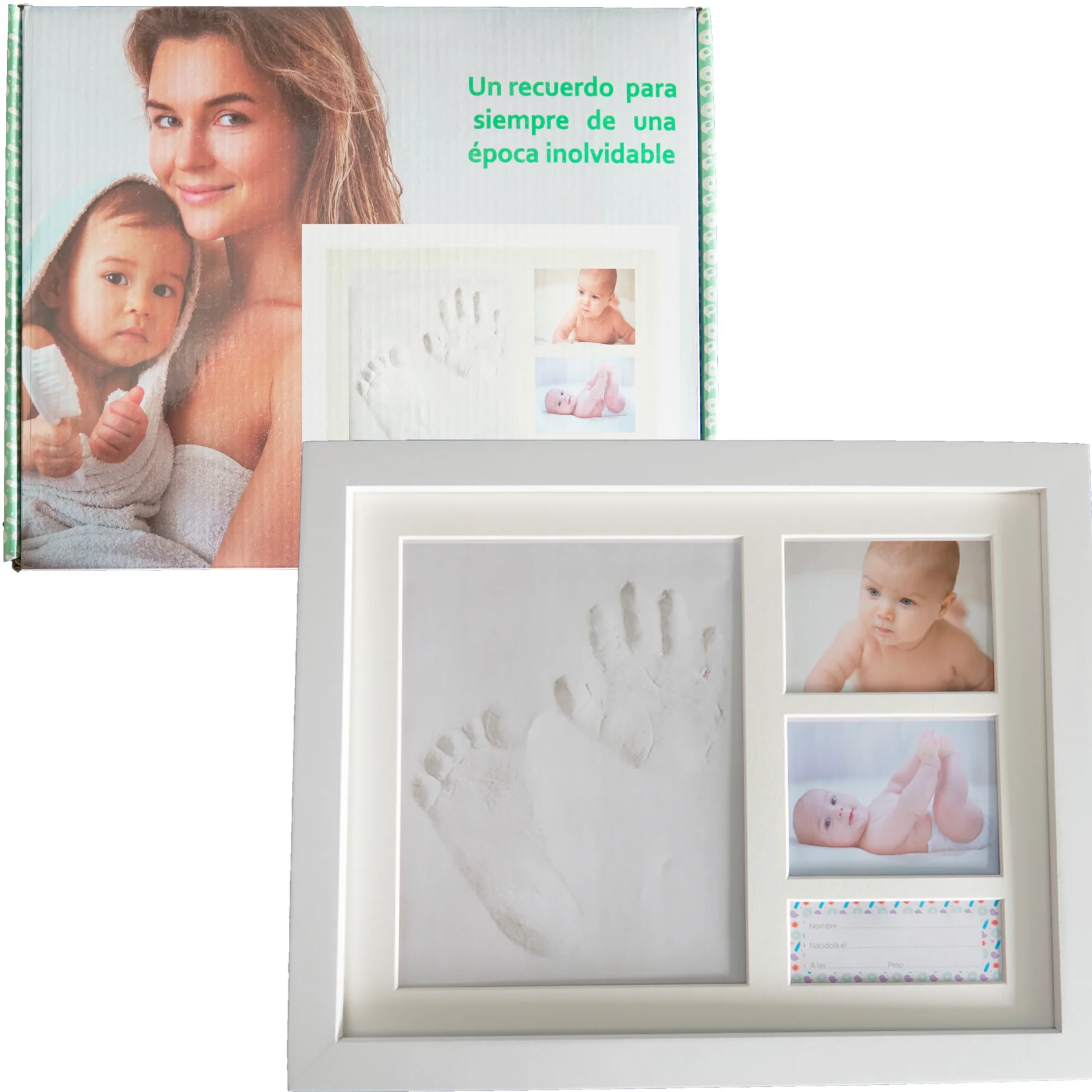 ARGUVAL® - Marco Huellas Bebé | Kit recuerdo | Madera Lacada | Arcilla Segura | Regalo Recién Nacido y Baby Shower