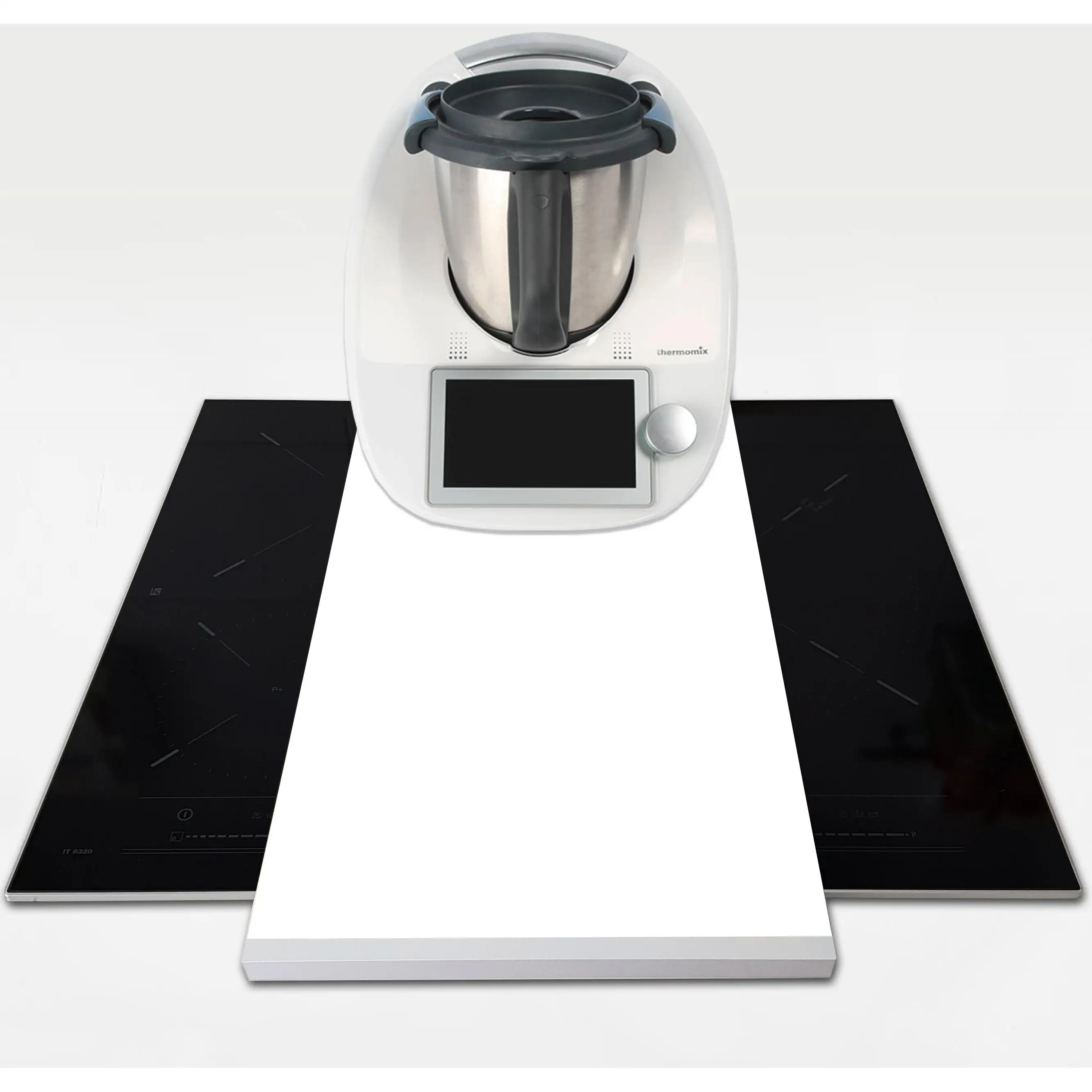 APCym - Tabla deslizante con Ruedas Blanca Vinilada para Robot de Cocina Thermomix, Monsieur Cuisine, Mambo, Aldi, Lidl, Tamaño 60x30cm MODELO BLANCA LISA