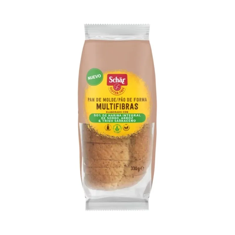 Pan de Molde Multifibras Sin Gluten  Pack de 2 unidades  330 gramos   Apto para vegetarianos y veganos  SCHÄR