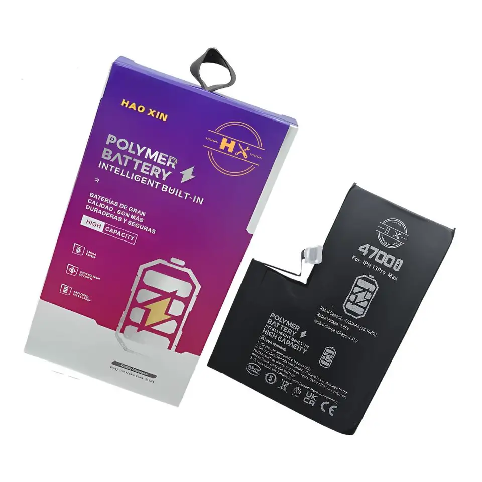 Batería HAOXIN de mayor capacidad para iPhone 13 Pro Max – 4870mAh, rendimiento mejorado, materiales seguros, ajuste perfecto y uso duradero, ideal para usuarios que necesitan energía confiable y eficiente.