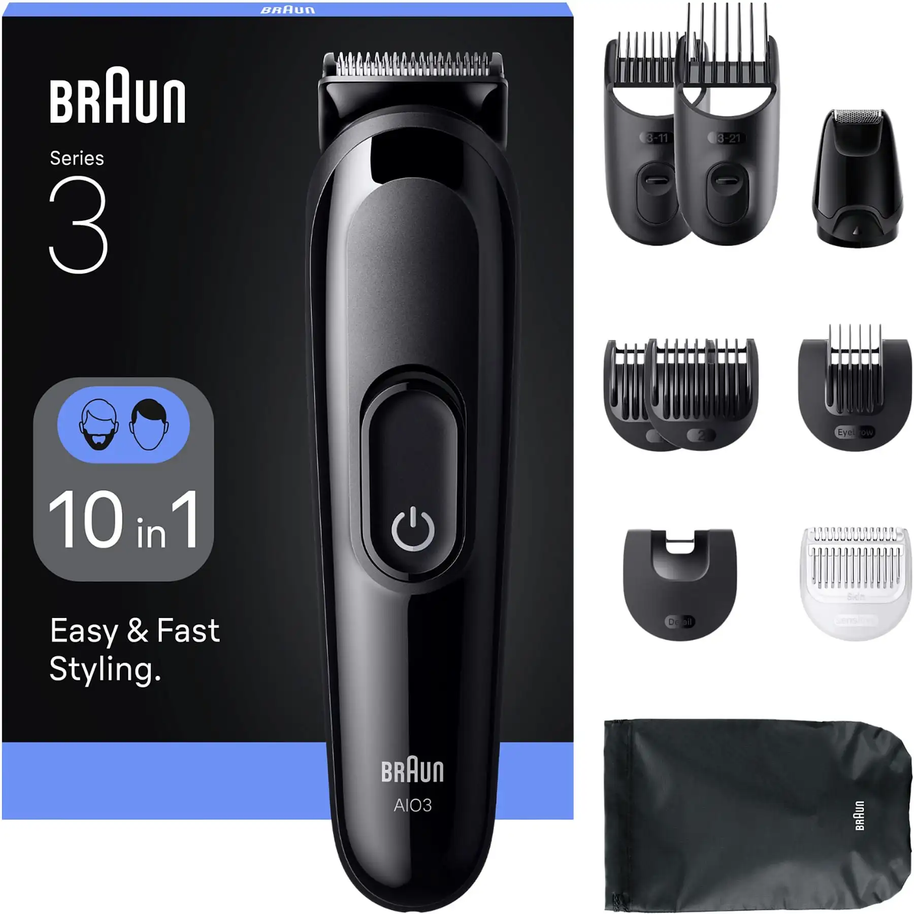 Braun Series 3 Cortapelos All-in-one, Kit para arreglar el cabello y la barba para hombre - Producto Europeo con Garantía Oficial.