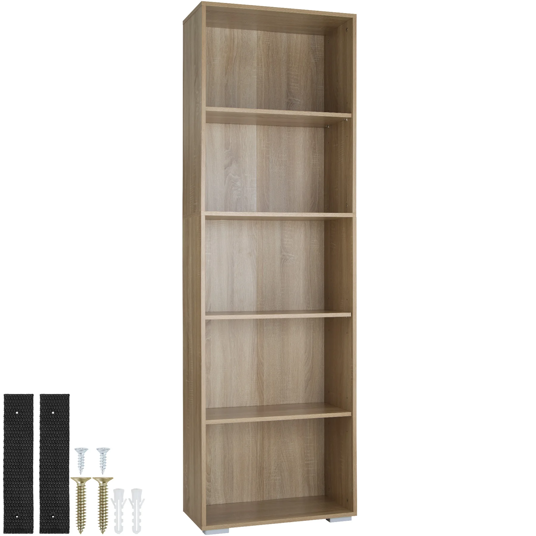 Tectake - Estantería LEXI con 5 compartimentos 60 x 30 x 190 cm, Librería elegante con cinco compartimentos, Construcción estable y segura, Patas de plástico protectoras para no rayar el suelo,