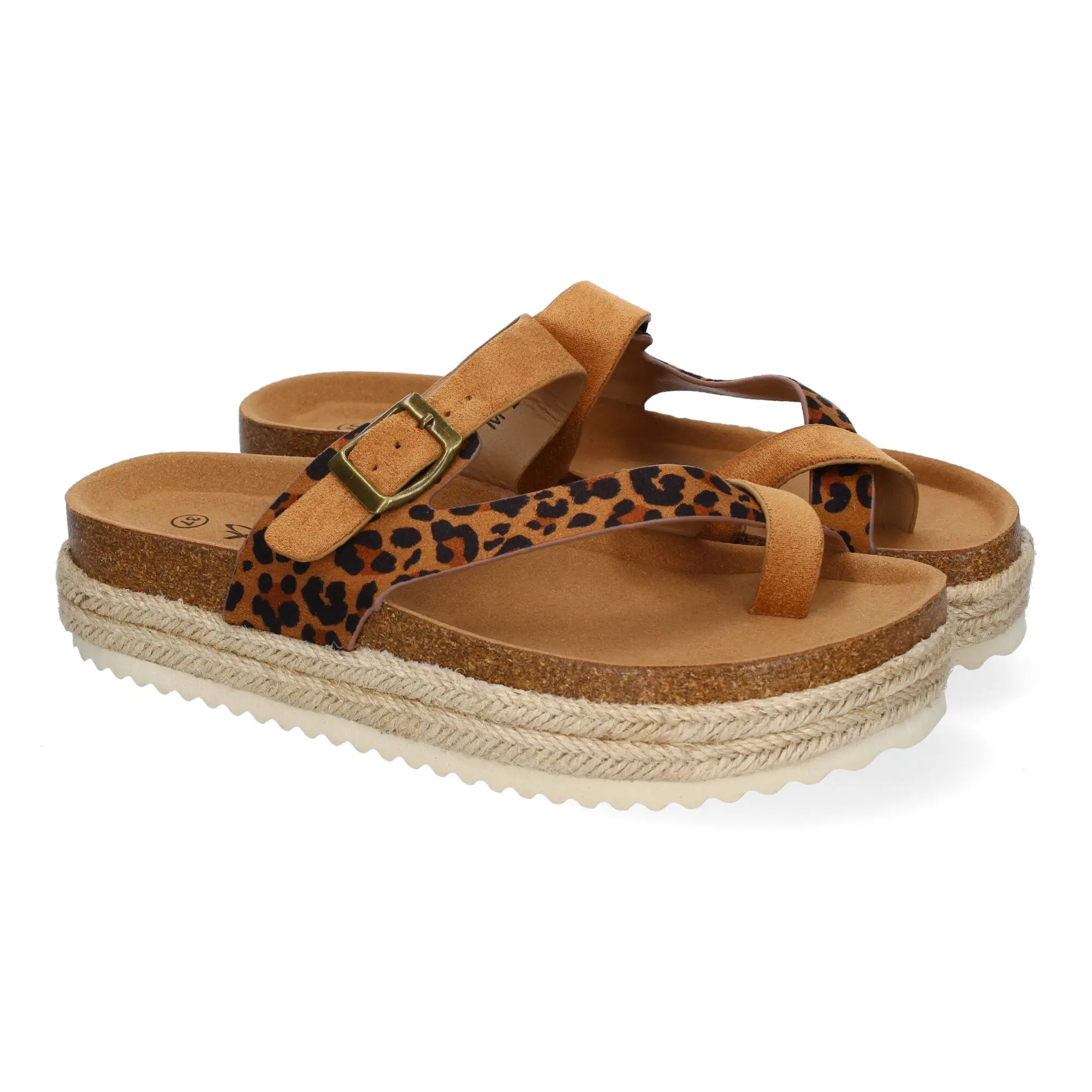 PuntoSalao Sandalias de plataforma bio en yute tipo esclava para mujer leopardo M-266