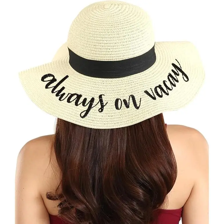 Sombrero de Playa Plegable para Mujer – Sombrero de Sol de Ala Ancha, Paja Enrollable – Ideal para Vacaciones de Verano y Protección Solar