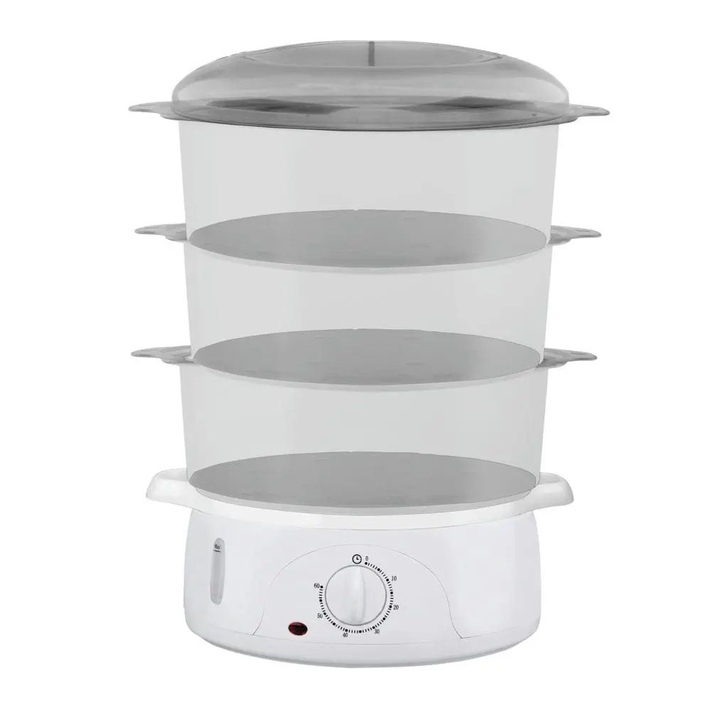 Cocedor al Vapor Eléctrico Küken 800W - Cocedor de tres niveles para cocinar varios alimentos a la vez - Temporizador de cocción hasta 60 minutos