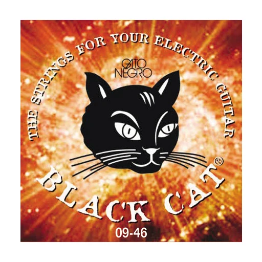 Juego de cuerdas para Guitarra Eléctrica Gato Negro Black Cat 09-46. Fabricadas en acero y nickel de alta calidad en España desde 1868. Calibres 0.9-0.11-0.16-0.26-0.36-0.46