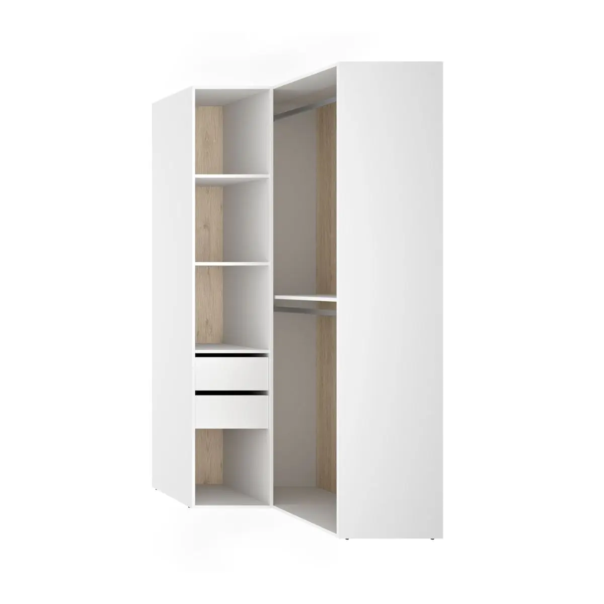Armario vestidor Suit diseño esquinero trasera reversible blanco/natural 205x84,5x104,5 cm