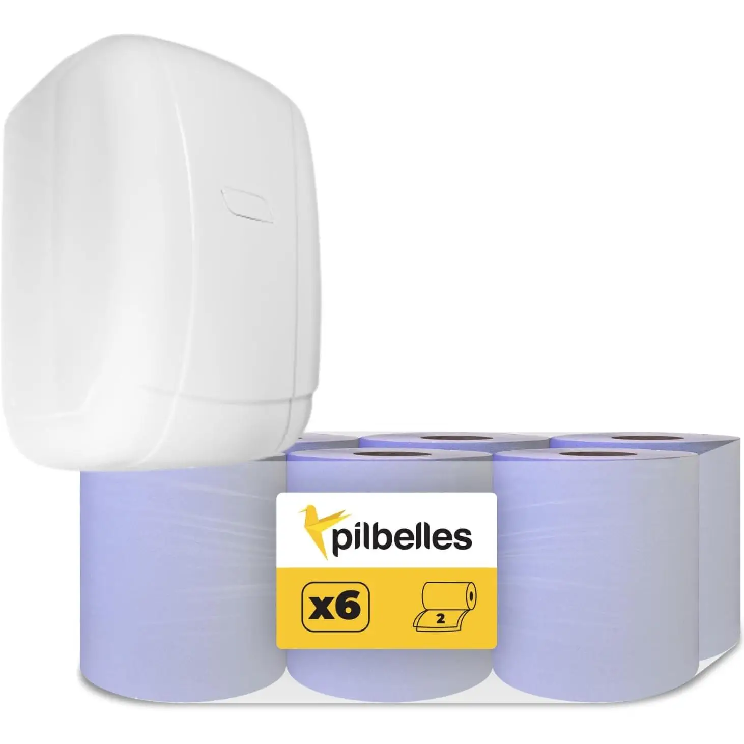 PILBELLES Pack 6 Rollos de Papel Secamanos Mecha + Dispensador de Papel Secamanos