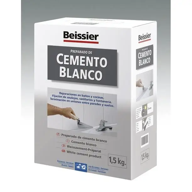 Cemento Blanco Beissier Especial Fijación Azulejos, Sanitarios y Fontanería en caja de 1.5kg y de 6kg