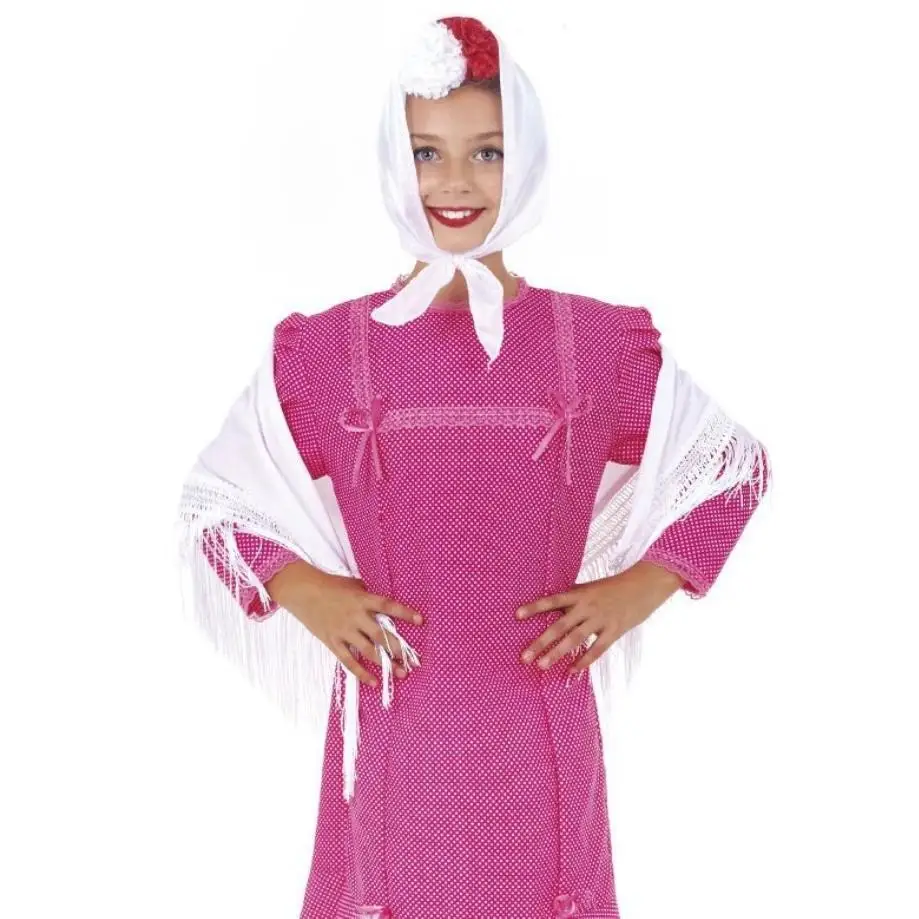Disfraz Chulapa Niña, Vestido Madrileña Fucsia Azul Infantil - Disfraz San Isidro, Feria de Abril