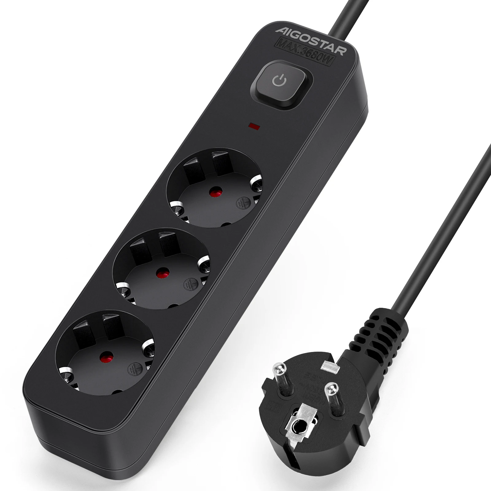 Aigostar Regleta Enchufes de 2/3/4/5/6 Enchufes, Alargador Enchufe 3/5 metros con Interruptor, Negro
