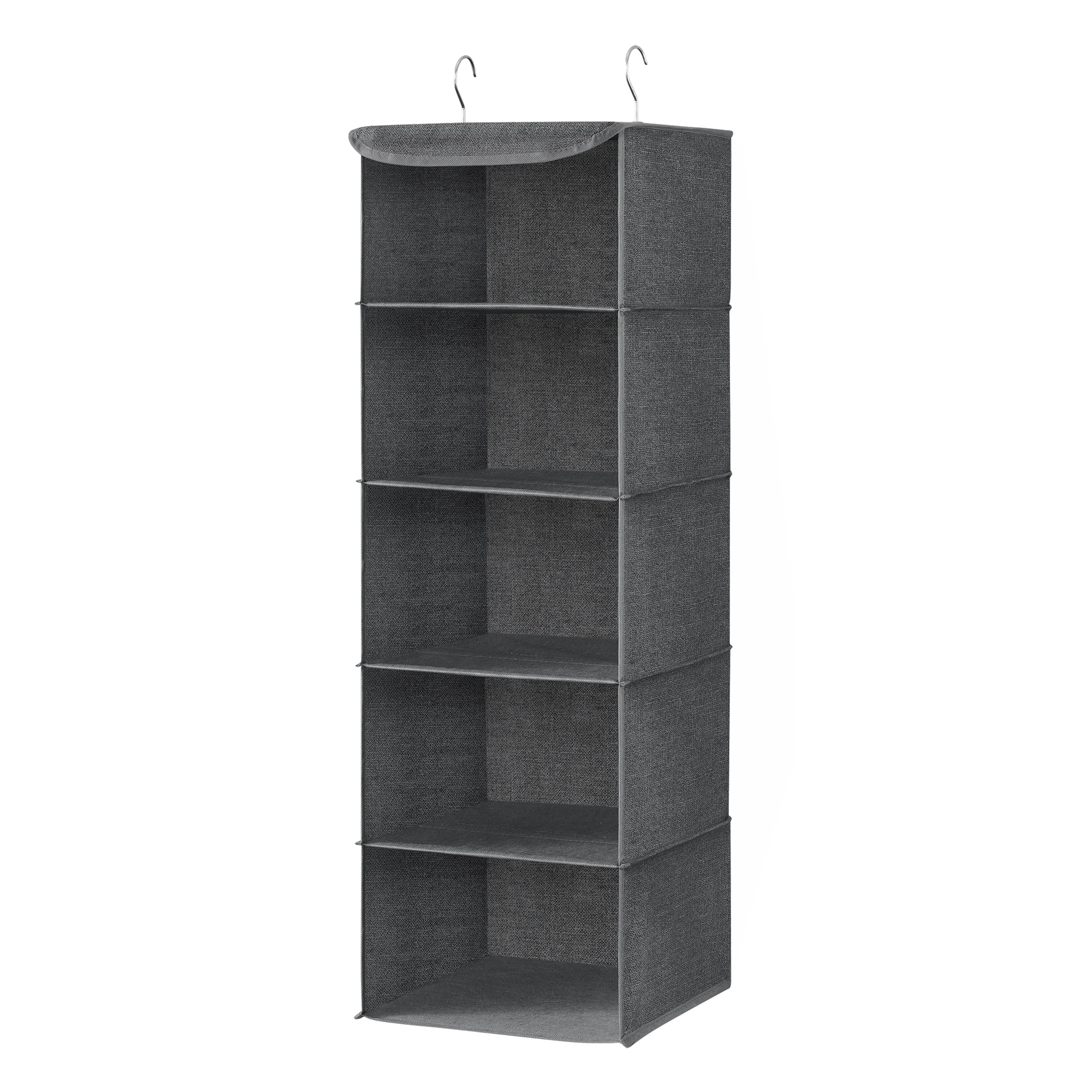 SONGMICS Organizador Colgante, Bolsa Colgante de Armario, Plegable, Ahorro de Espacio, con Ganchos Metálicos, Refuerzo de Bambú, Patrón de Lino, Gris/Gris Claro