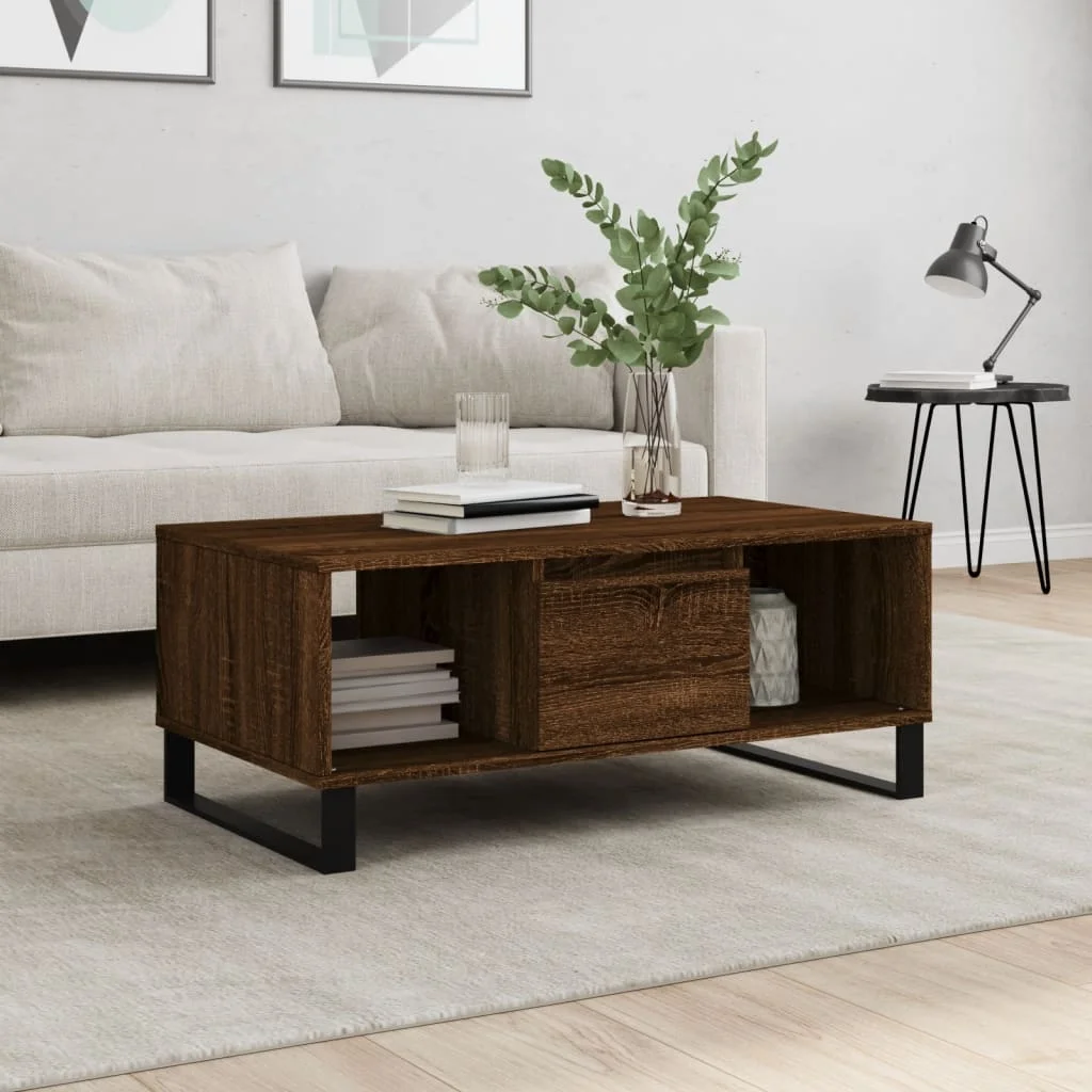 Ninguno Marrón Mesa De Centro Madera Contrachapada Roble 90X50x36,5 Cm