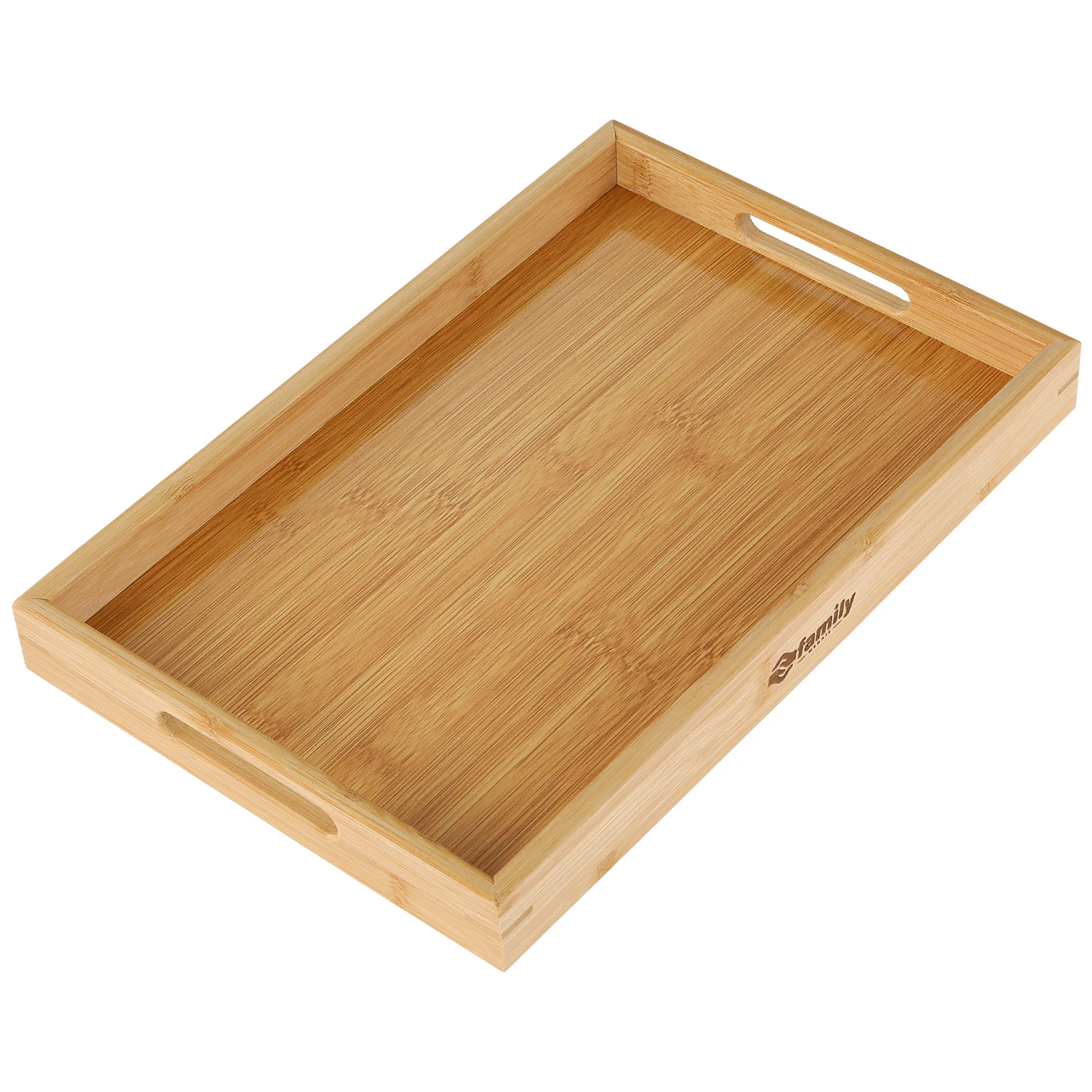 Family Bandeja de bambú para Servir con Asas, Bandeja Madera Rectangular, Bandeja de Cocina, Bandeja de Servir, Bandeja Desayuno Grande