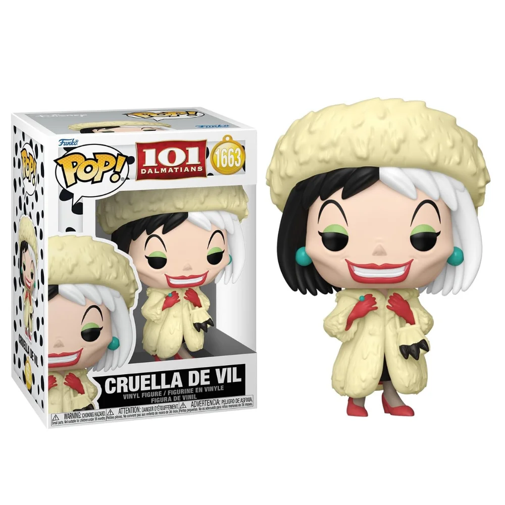 FUNKO POP! DISNEY: 101 DÁLMATAS - CRUELLA DE VIL, 90259, Nº1663, TIENDA CON LICENCIA OFICIAL, ENVÍO URGENTE 24-48 HORAS, FIGURA CABEZONA COLECCIONABLE DE VINILO, 100% ORIGINAL, JUGUETES, VILLANA, MALA