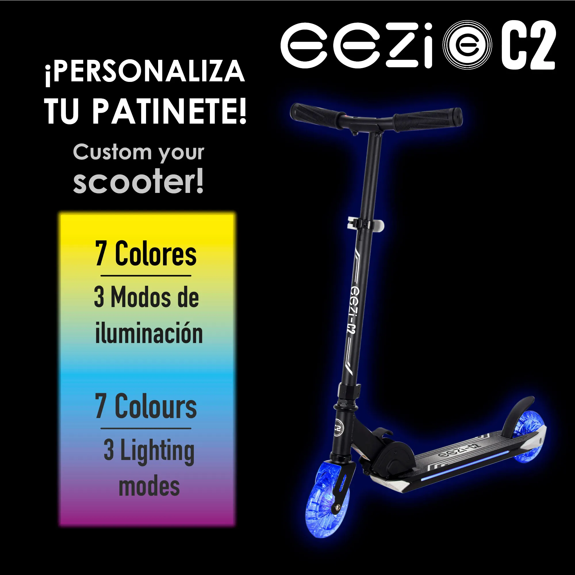 Cb toys black 2 wheel scooter foldable with eezi customizable lights - ideal for children #2
