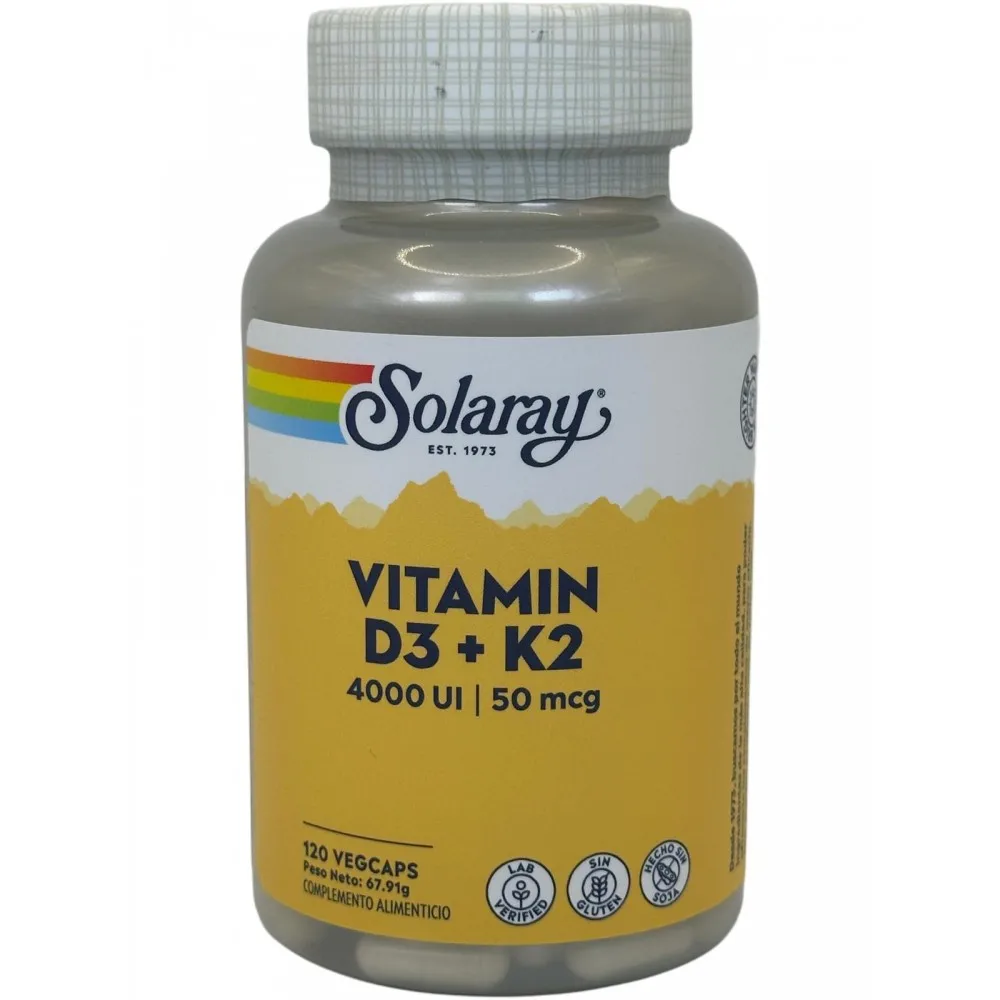 BIG Vitaminas D3 & K2 (Menaquinone-7) 120 Cápsulas vegetales de Solaray