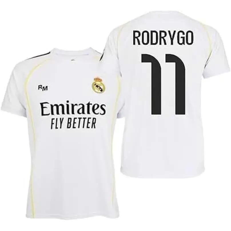 Real Madrid conjunto camiseta y pantalon- Réplica oficial con licencia- RODRYGO Nº11- infantil