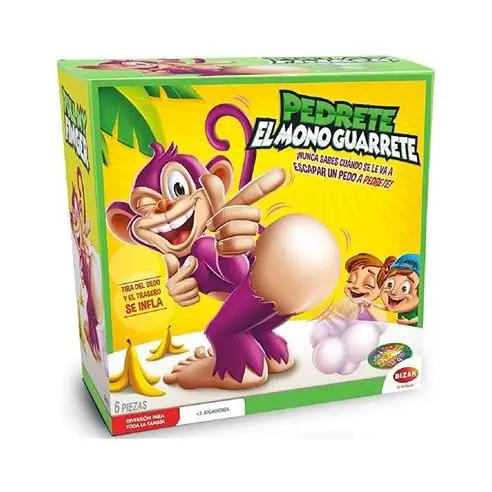 Fun Pedrete el Mono Guarrete Family Game - Includes 1 Monkey, 1 Tail, and Spinning Roulette, Ideal for 2-10 Players, Promotes Cause-Effect Learning and Socialization, Perfect for Game Nights and Family Entertainment.