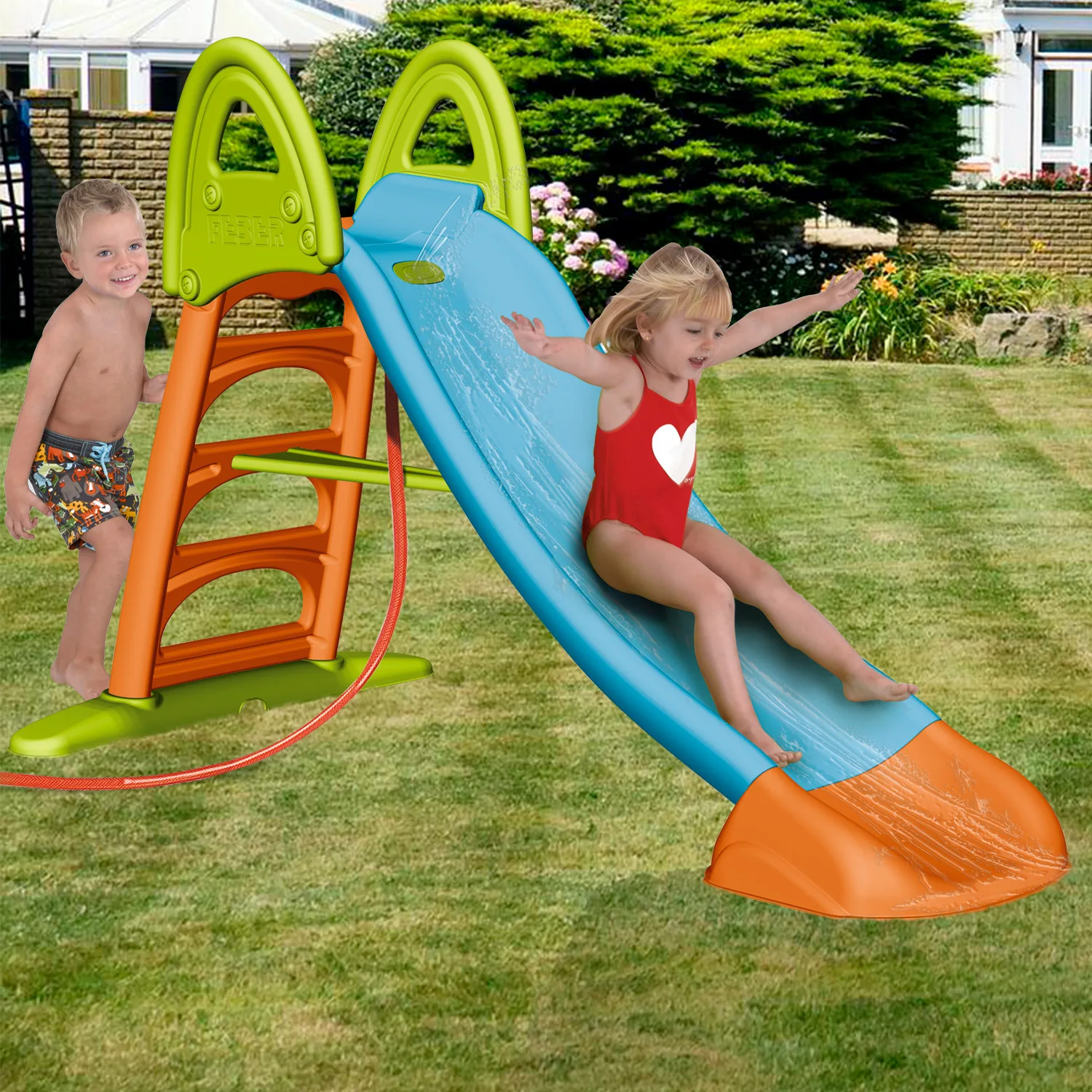 Feber - slide 10 with water, with hole to put the hose, non-slip stairs, multicolored, highly resistant and easy to assemble, for children between 3 and 8 years, famosa (800009592)