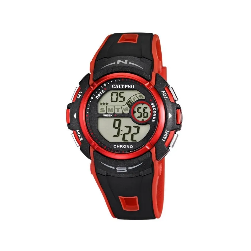 Calypso men's digital watch black strap with red details