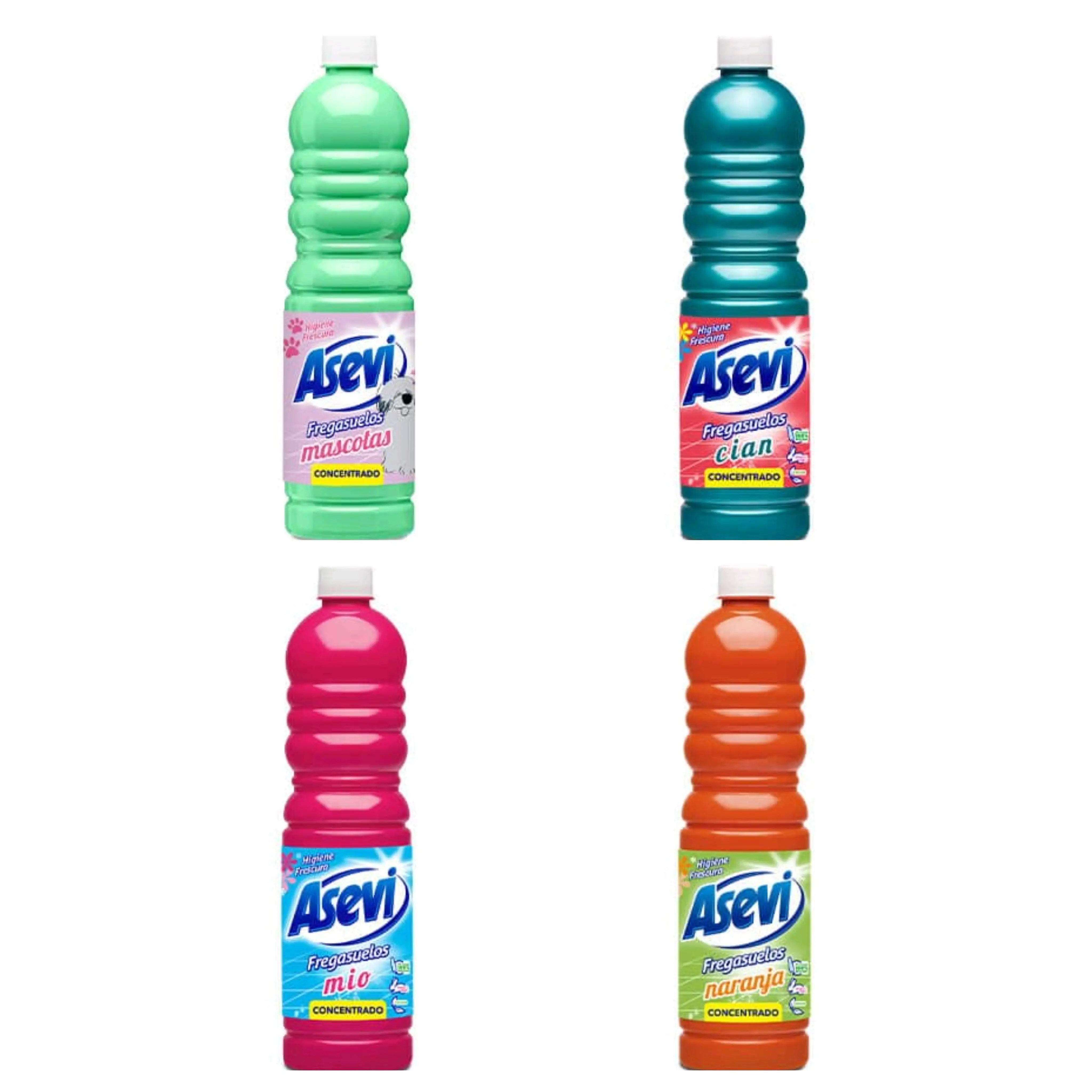 Fregasuelos Asevi Mio/naranja/Cian/Mascotas con perfume duradero 900ml,pack de 1 botella/2 botellas/4 botellas a elegir,fregasuelo liquido marca Asevi concentrado y superperfumado con pH neutro para todos los tipos de suelos