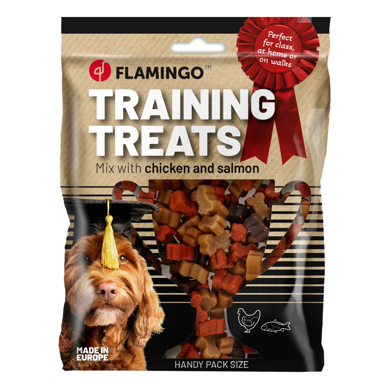 Golosina de Entrenamiento Mini Huesos Flamingo Pollo y Salmón 100g – Snack Ideal para Recompensar a tu Perro