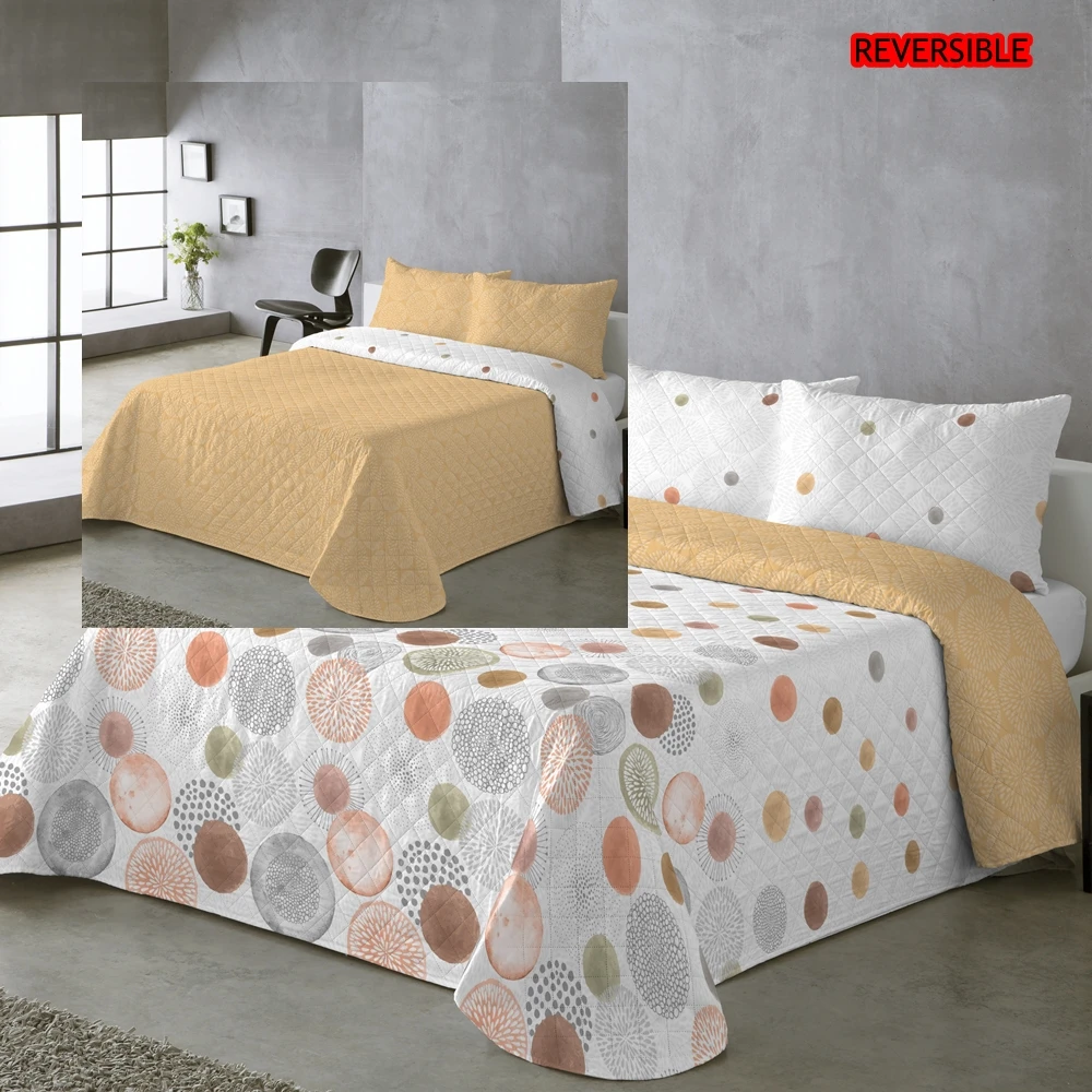 UNIFABRIC HOME TEXTIL Colcha Bouti Primavera Verano Reversible Color Coral Mod.VARELIA Cama 90 ,105,135 y 150 Ligeras y Suaves ,Incluye fundas de cojín,Termosellada No hace bolitas y fácil planchado