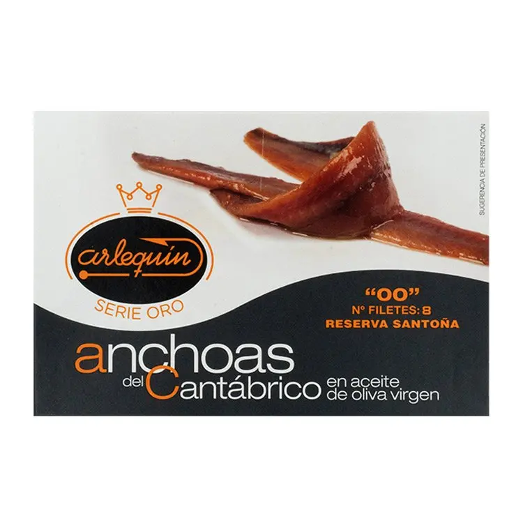 ARLEQUIN Anchoa 0,0 serie ORO 8 filetes del Cantábrico aceite de oliva, reserva Santoña 120 ml