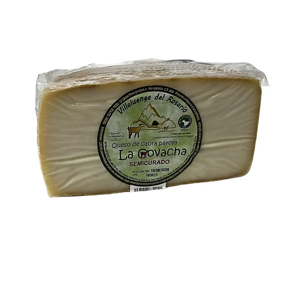 Queso de Cabra Payoya Semicurado, La Covacha Villaluenga, Queso Artesano Sierra de Cádiz, Sabor Suave y Cremoso, Media Pieza 1,1kg