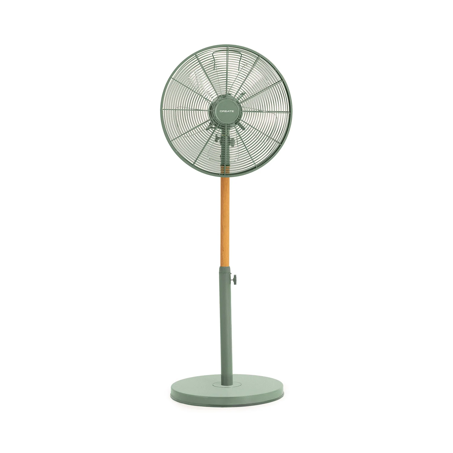 Create - 50w retro style oscillating standing fan - 3 speeds - copper motor - air stand wood