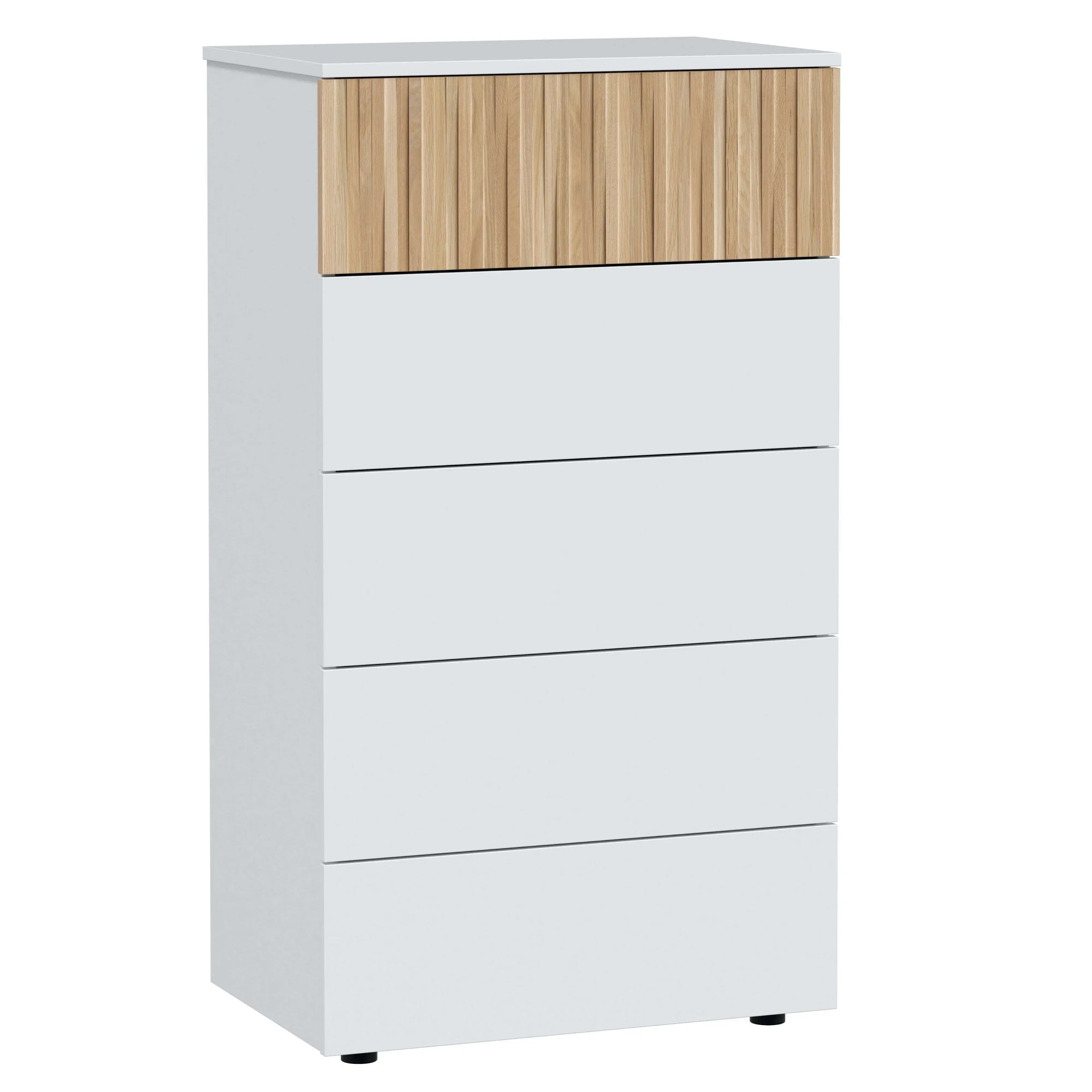 Miroytengo Cómoda De Cinco Cajones Ethna Para Dormitorio En Blanco Artik Y Natur Estilo Moderno 61x109x40cm