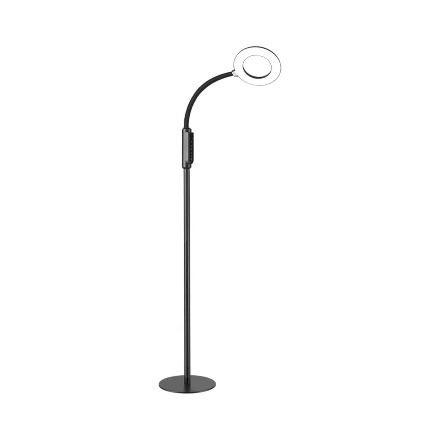 Lámpara de Pie 12W Forma Aro Luz LED, con Cuello Cisne Flexible Elegante en Negro. Lampara de Suelo