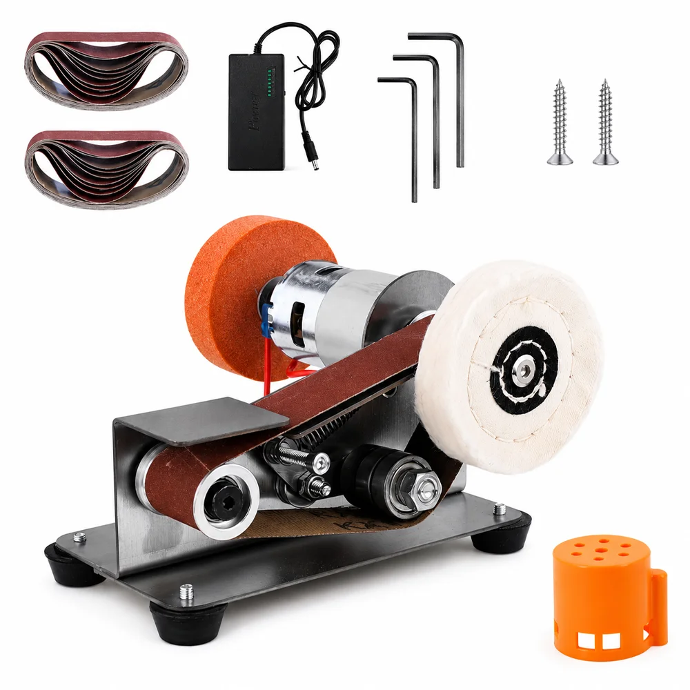 Mini Lijadora de Banda Eléctrica Multifunción, Pulidora Compacta para Metal y Cuchillos, Máquina de Pulido DIY con Velocidad Alta y Accesorios Completos