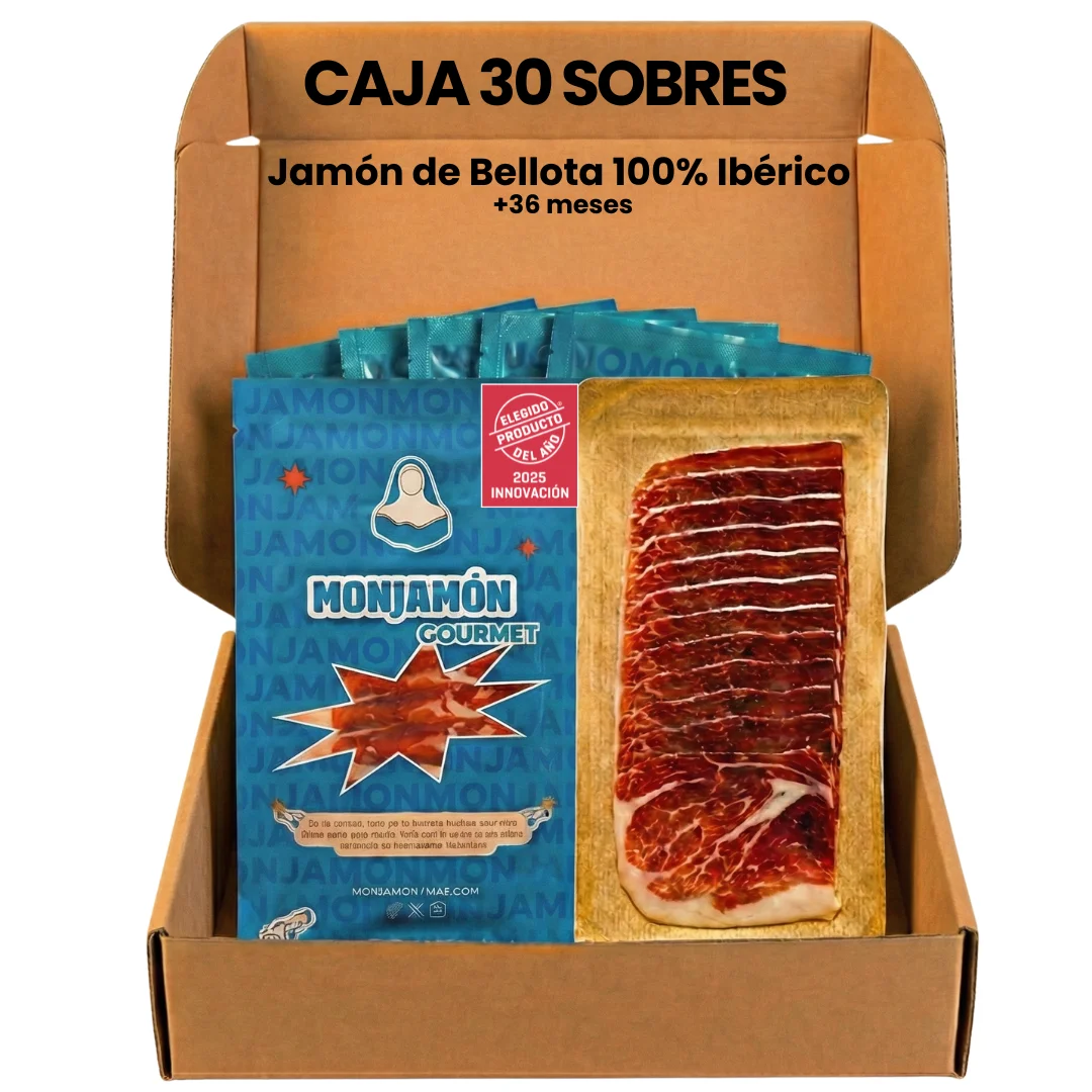 30 SOBRES JAMÓN DE BELLOTA 100% IBÉRICO +36 MESES PREMIUM   |  Añada 2023- Pata Negra Loncheado 80gr/ud  [Elegido Producto del Año 2025]