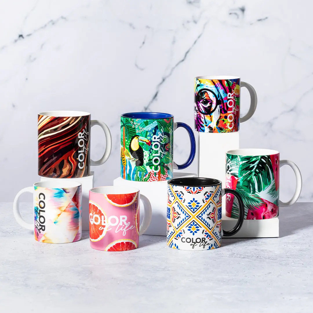 White Ceramic Sublimation Mug 350ml for Coffee or Tea, perfect for printing any design. Ideal for personalized gifts, this 10-pack is a must-have for creative projects. Perfect for holidays, unique designs, and custom prints.