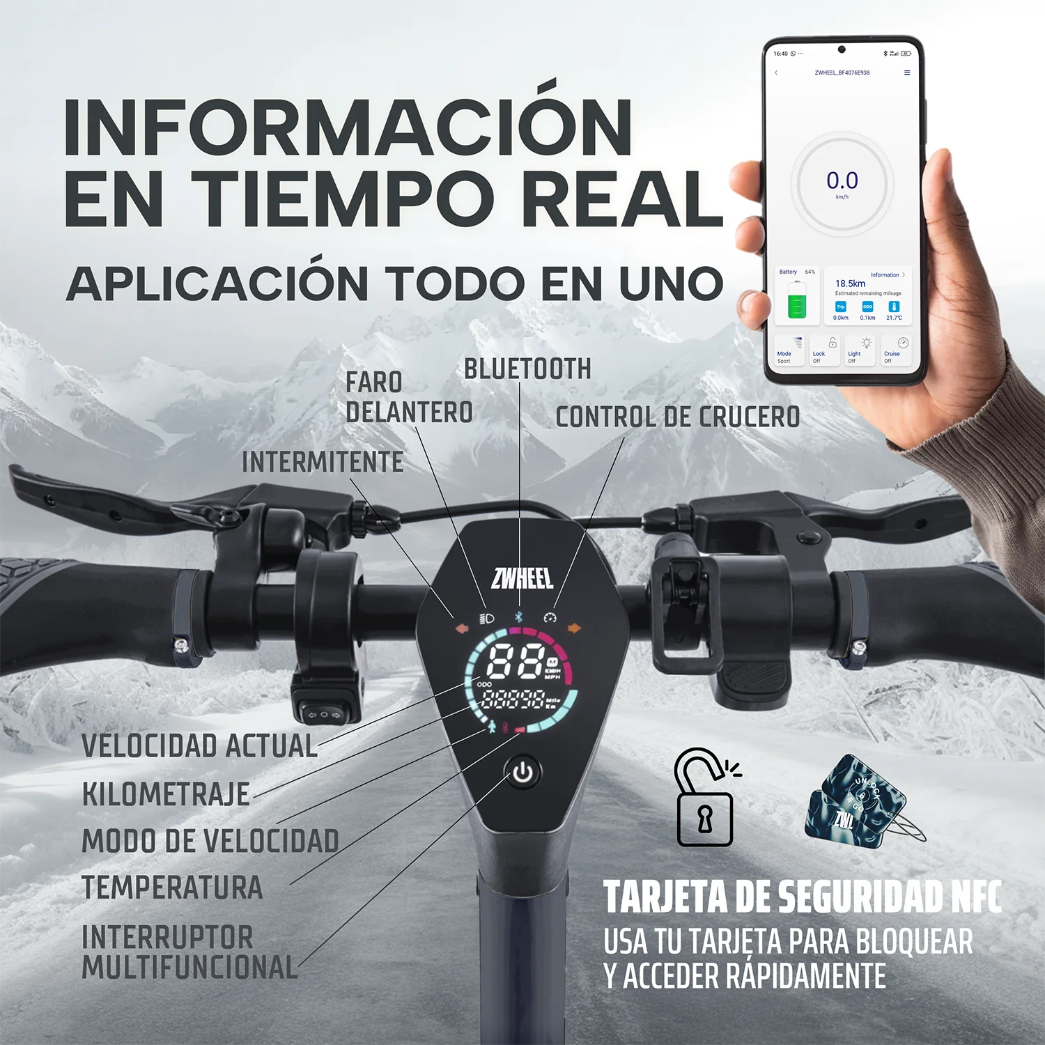 Patinete Eléctrico Zfox Max Zwheel Plegable con App, Motor 800W, Autonomía 50km, Suspensión Ruedas 10″- Homologado DGT 6