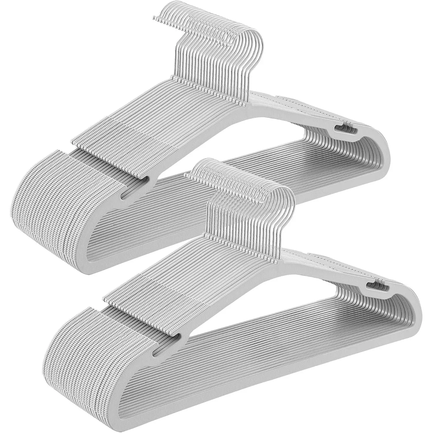 SONGMICS Perchas, Juego de 50, Perchas de Plástico, Carga Pesada, con Muescas de Hombro, Ahorra Espacio, Barra para Pantalones, Gancho Giratorio, 41,6 x 21,4 cm, para Armario, Gris/Negro Tinta/Blanco Nube