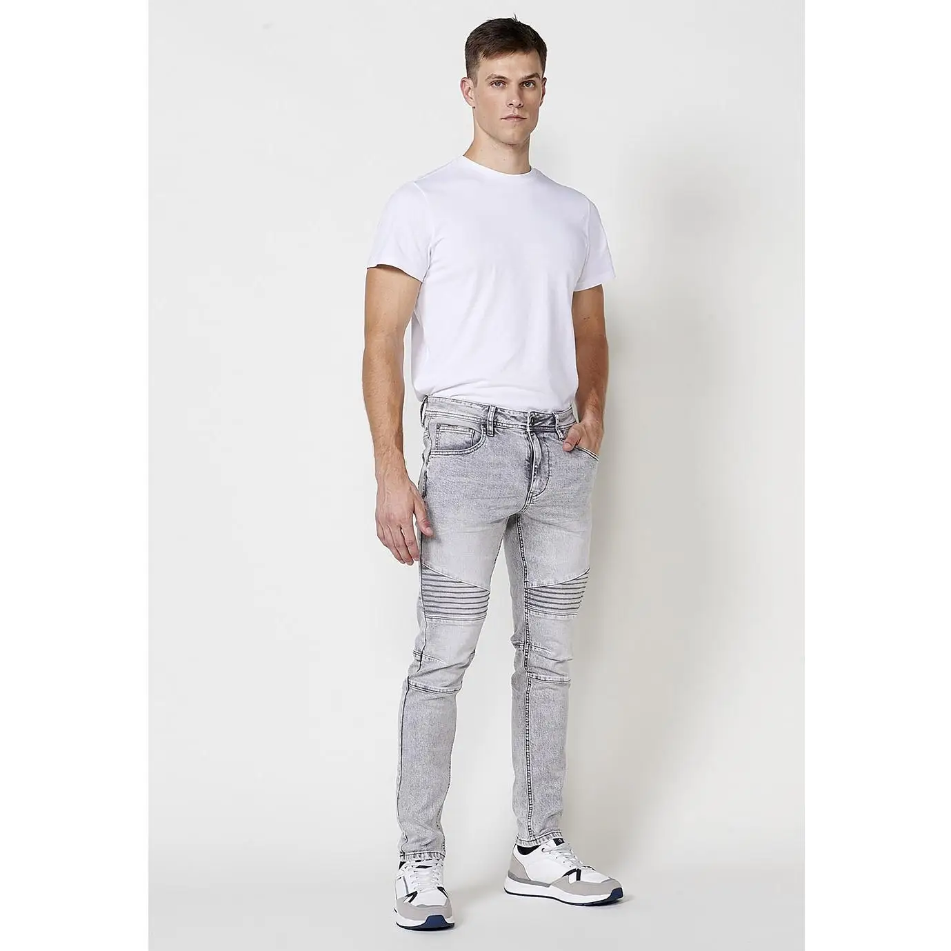 Koroshi Pantalón Hombre Vaquero Skinny Biker Lavado Gris – Koroshi
