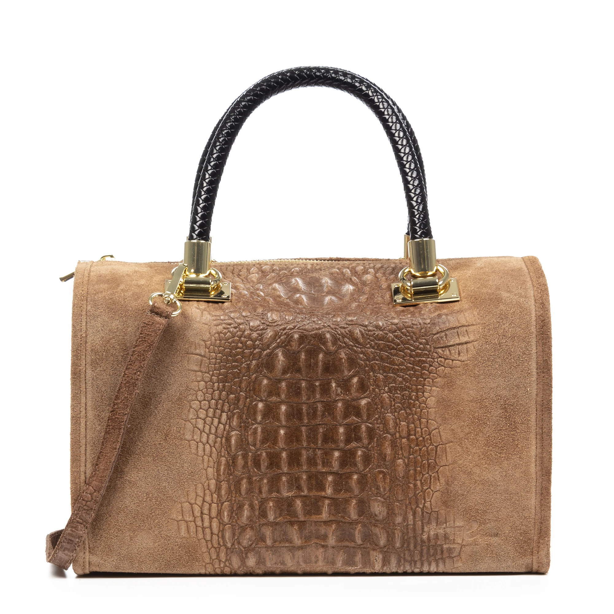 Firenze Artegiani. Faenza Bolso tote Mujer.Piel auténtica Gamuza Grabado Flores . Made in Italy.